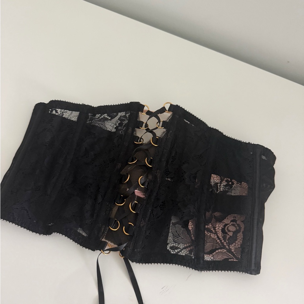 Agent Provocateur Black Lace Corset with Gold Eyelets